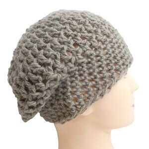 Gray Alpaca Slouchy OS Beanie 10" Long Cap Mens Womens Hat Handmade Crochet NWT